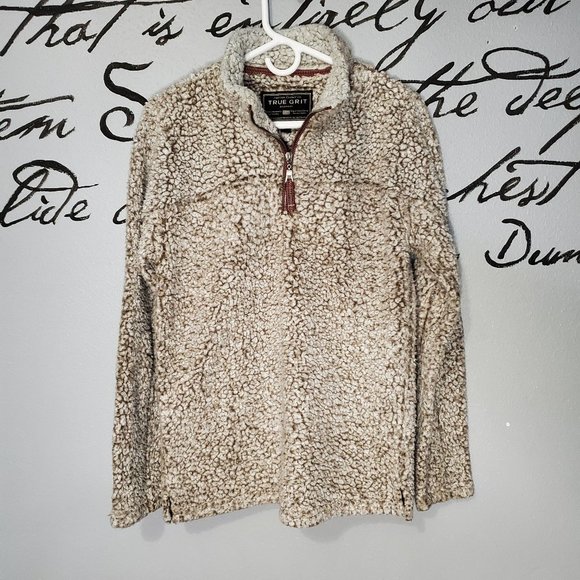 True Grit: Frosty Tip, Brown Pebble Pile 1/2 Zip Pullover, XS Unisex - Picture 1 of 7